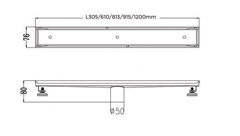 TILE (INSERT- 9MM DEPTH) SHOWER LINEAR DRAIN CENTRE OUTLET - AUGA - (CHROME -  - 915x76x80 mm - 36.6inchX3.04inchX3.2inch)