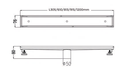 TILE (INSERT- 9MM DEPTH) SHOWER LINEAR DRAIN CENTRE OUTLET - AUGA - (CHROME -  - 915x76x80 mm - 36.6inchX3.04inchX3.2inch)