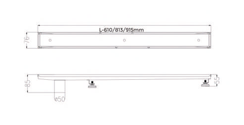 MARBLE (INSERT - 16MM DEPTH) SHOWER LINEAR DRAIN CENTRE OUTLET - AUGA - (CHROME -  - 610x76x80 mm - 24.4inchX3.04inchX3.2inch)