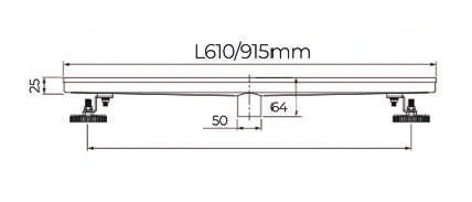 MARBLE (INSERT - 16MM DEPTH) SHOWER LINEAR DRAIN CENTRE OUTLET - AUGA -  ( SS FINISH -  - 610x76x80 mm - 24.4inchX3.04inchX3.2inch )