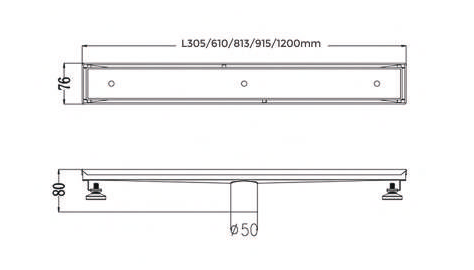 TILE (INSERT- 9MM DEPTH) SHOWER LINEAR DRAIN CENTRE OUTLET - AUGA - (CHROME -  - 813x76x80 mm - 32.5inchX3.0inchX3.2inch)