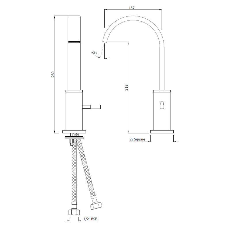 SL BASIN MIXER W/PIPES - ARTIZE FAUCET -  ( CHROME - LEONE - 0x15 mm - 0inchX0.5inch )