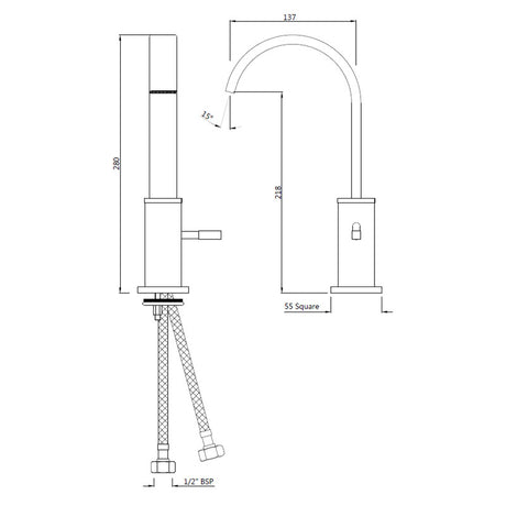 SL BASIN MIXER W/PIPES - ARTIZE FAUCET -  ( CHROME - LEONE - 0x15 mm - 0inchX0.5inch )