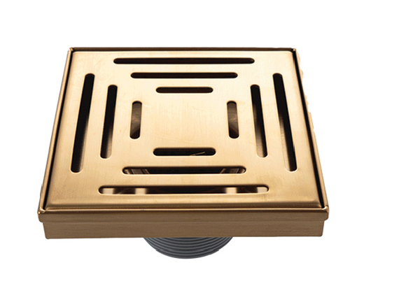 SQUARE SHOWER DRAIN CENTER OUTLET - AUGA -  ( GOLD - IRISH - 125x125 mm - 5inchX5inch )
