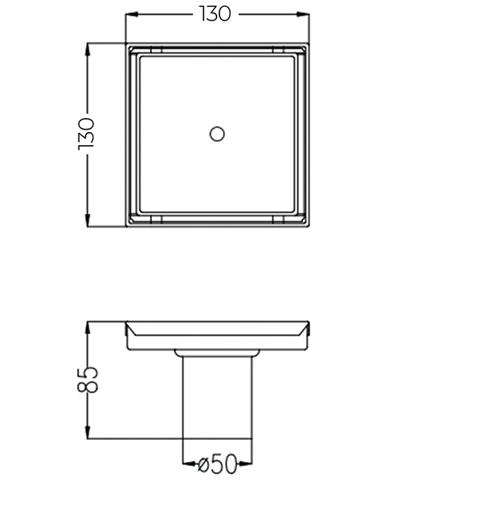 SQUARE SHOWER DRAIN CENTER OUTLET - AUGA -  ( SS FINISH - IRISH - 125x125 mm - 5inchX5inch )