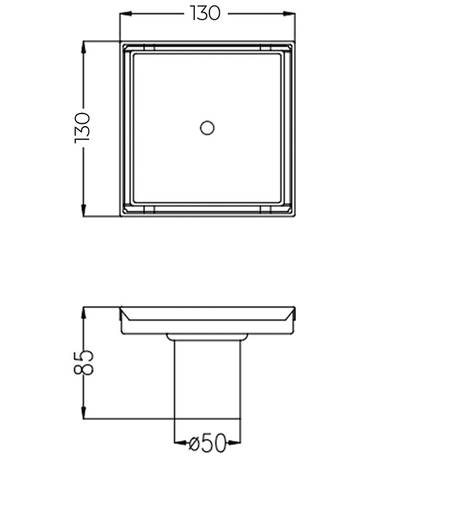 SQUARE SHOWER DRAIN CENTER OUTLET - AUGA -  ( SS FINISH - IRISH - 125x125 mm - 5inchX5inch )