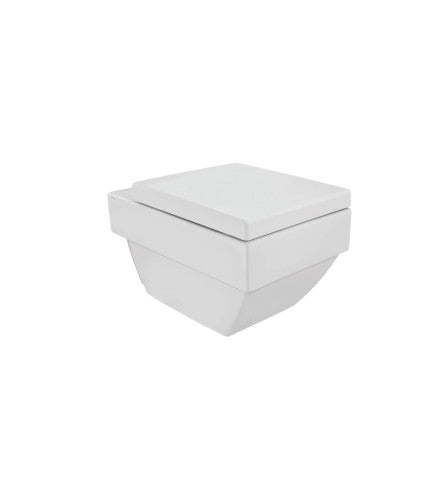 RIMLESS WALL HUNG WC WITH UF SOFT CLOSE SLIM SEAT COVER, HINGES, ACCESSORIES SET -  ( WHITE - LINEA - 540x370 mm - 14.8inchX0inch )