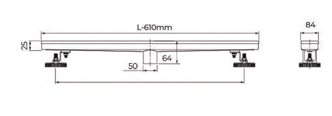 SHOWER CHANNEL DRAIN CENTER OUTLET 24 - AUGA -  ( GOLD - CENTER OUTLET 24 INCH - 610x80 mm - 24.4inchX3.2inch )