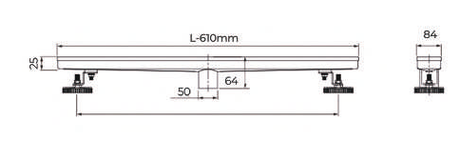SHOWER CHANNEL DRAIN CENTER OUTLET 24 - AUGA -  ( GOLD - CENTER OUTLET 24 INCH - 610x80 mm - 24.4inchX3.2inch )