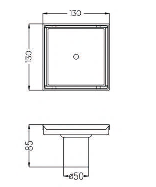 SQUARE SHOWER DRAIN CENTER OUTLET - AUGA -  ( SS FINISH - VOLGA - 125x125 mm - 5inchX5inch )