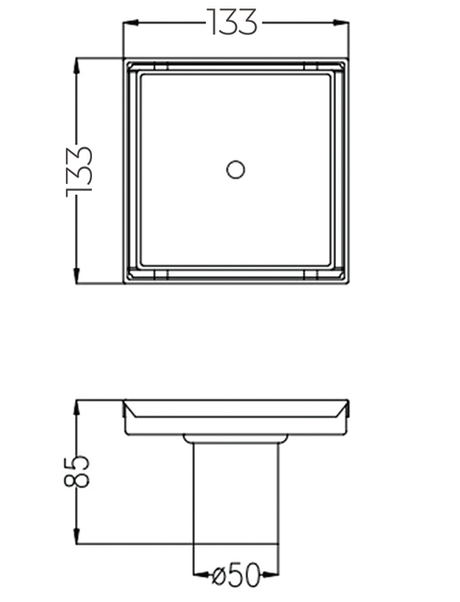 SQUARE SHOWER DRAIN CENTER OUTLET (50MM) - AUGA -  ( SS FINISH -  - 133x133x80 mm - 5.32inchX5.32inchX3.2inch )