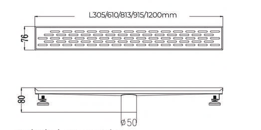 SHOWER LINEAR DRAIN CENTRE OUTLET (50MM) - AUGA -  ( SS FINISH -  - 305x76x80 mm - 12.2inchX3.04inchX3.2inch )