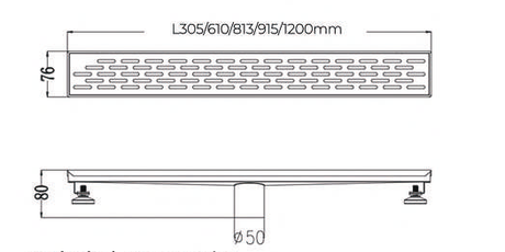 SHOWER LINEAR DRAIN CENTRE OUTLET (50MM) - AUGA -  ( SS FINISH -  - 305x76x80 mm - 12.2inchX3.04inchX3.2inch )