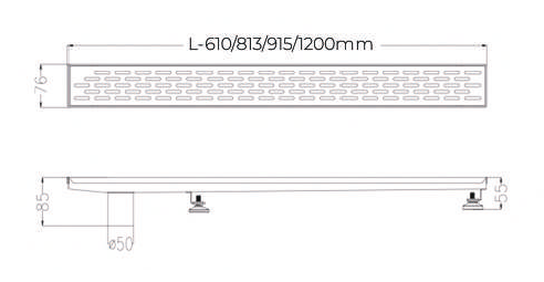 SHOWER LINEAR DRAIN CENTRE OUTLET (50MM) - AUGA -  ( SS FINISH -  - 610x76x80 mm - 24.4inchX3.04inchX3.2inch )