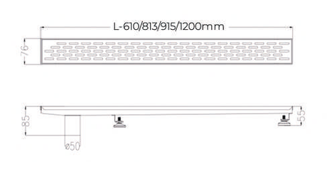 SHOWER LINEAR DRAIN CENTRE OUTLET (50MM) - AUGA -  ( SS FINISH -  - 610x76x80 mm - 24.4inchX3.04inchX3.2inch )