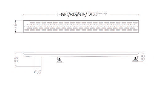 SHOWER LINEAR DRAIN LEFT & RIGHT OUTLET (50MM) - AUGA  - (SS FINISH -  - 610x76x80 mm - 24.4inchX3.04inchX3.2inch)