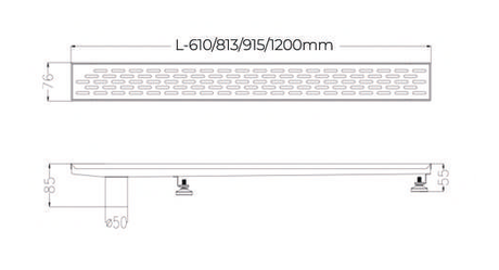 SHOWER LINEAR DRAIN LEFT & RIGHT OUTLET (50MM) - AUGA  - (SS FINISH -  - 610x76x80 mm - 24.4inchX3.04inchX3.2inch)