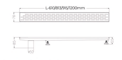 SHOWER LINEAR DRAIN LEFT & RIGHT OUTLET (50MM) - AUGA  - (SS FINISH -  - 1200x76x80 mm - 48inchX3.04inchX3.2inch)