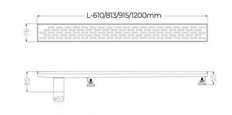 SHOWER LINEAR DRAIN LEFT & RIGHT OUTLET (50MM) - AUGA  - (SS FINISH -  - 1200x76x80 mm - 48inchX3.04inchX3.2inch)