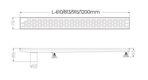 SHOWER LINEAR DRAIN LEFT & RIGHT OUTLET (50MM) - AUGA - (SS FINISH -  - 915x76x80 mm - 36.6inchX3.04inchX3.2inch)