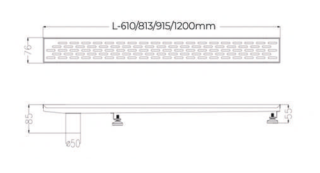 SHOWER LINEAR DRAIN LEFT & RIGHT OUTLET (50MM) - AUGA - (SS FINISH -  - 915x76x80 mm - 36.6inchX3.04inchX3.2inch)