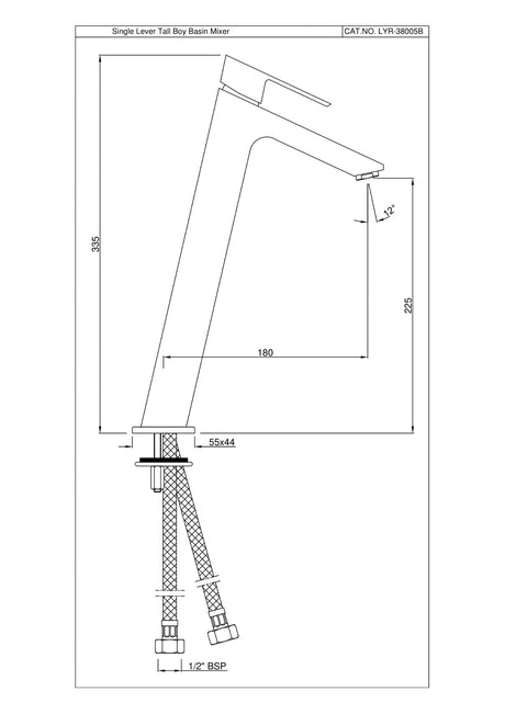 TALL BOY S L BASIN MIXER W/BRAIDED PIPES - JAQUAR FAUCETS -  ( CHROME - LYRIC - 0x15 mm - 0inchX0.5inch )