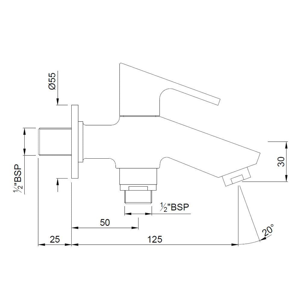 BIB COCK  2-WAY W/FLANGE - JAQUAR FAUCETS -  ( CHROME - LYRIC - 0x15 mm - 0inchX0.5inch )