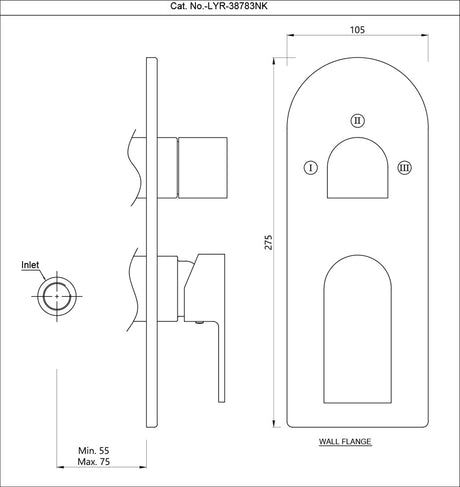 AQUAMAX EXPOSED PART KIT OF SINGLE LEVER SHOWER MIXER WITH 3-WAY DIVERTER AND SLEEVE (COMPATIBLE WITH ALD-783N) - JAQUAR FAUCETS -  ( CHROME - LYRIC - 0x15 mm - 0inchX0.5inch )
