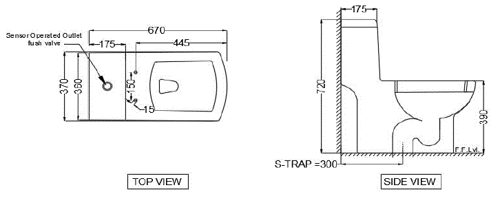 SINGLE PIECE WC S TRAP-300MM W/UF SOFT CLOSE SLIM SC - JAQUAR SWARE -  ( WHITE - LYRIC - 670x370 mm - 14.8inchX0inch )