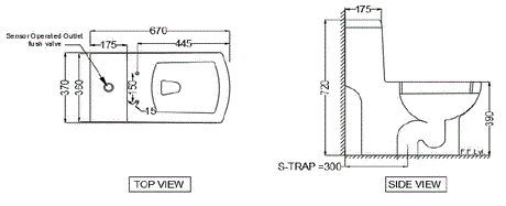 SINGLE PIECE WC S TRAP-300MM W/UF SOFT CLOSE SLIM SC - JAQUAR SWARE -  ( WHITE - LYRIC - 670x370 mm - 14.8inchX0inch )