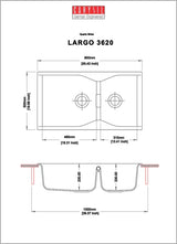 QUARTZ 2.0 BOWL W/O DRAIN BOARD (DEPTH 9INCH) - CARYSIL -  ( GRANITE SNOVA - LARGO - 900x500 mm - 36inchX20inch )