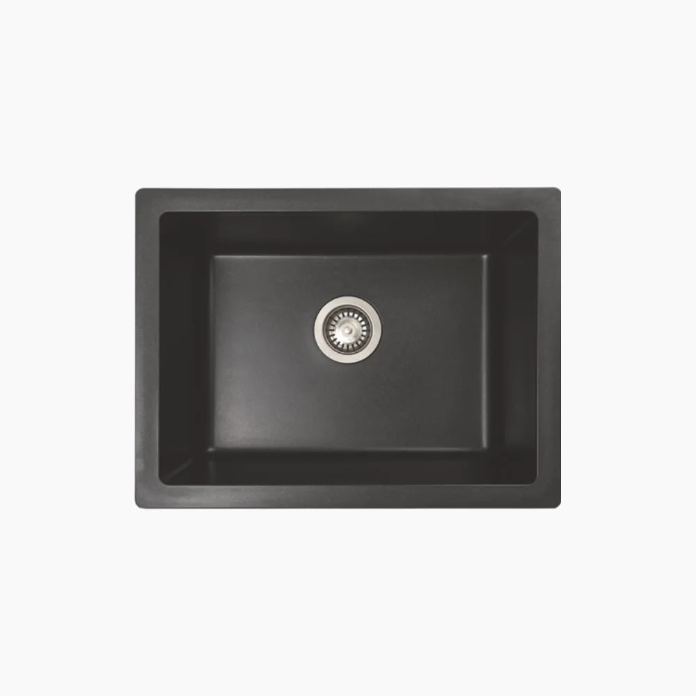 QUARTZ SINK 1.0 BOWL W/O DRAIN BOARD (DEPTH 8INCH) LIVIA LARGE - NIRALI -  ( GRANITE BLACK - QUARTZ ELITE RANGE - 595x450 mm - 24inchX18inch )
