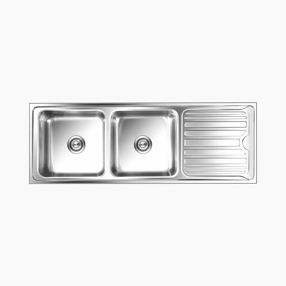 SS SINK 2.0 BOWL WITH DRAIN BOARD (DEPTH 9  ) LUXOR SMALL - NIRALI -  ( GLOSSY - SILENT SQUARE - 1370x510 mm - 54inchX20inch )