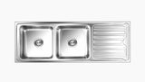 SS SINK 2.0 BOWL WITH DRAIN BOARD (DEPTH 9  ) LUXOR BIG - NIRALI -  ( GLOSSY - SILENT SQUARE - 1550x545 mm - 61inchX21.5inch )