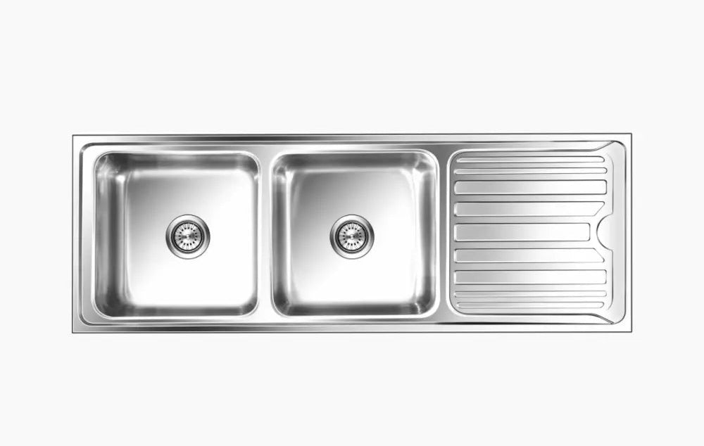 SS SINK 2.0 BOWL WITH DRAIN BOARD (DEPTH 9  ) LUXOR BIG - NIRALI -  ( SATIN - SILENT SQUARE - 1550x545 mm - 61inchX21.5inch )