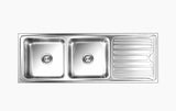 SS SINK 2.0 BOWL WITH DRAIN BOARD (DEPTH 9  ) LUXOR BIG - NIRALI -  ( SATIN - SILENT SQUARE - 1550x545 mm - 61inchX21.5inch )