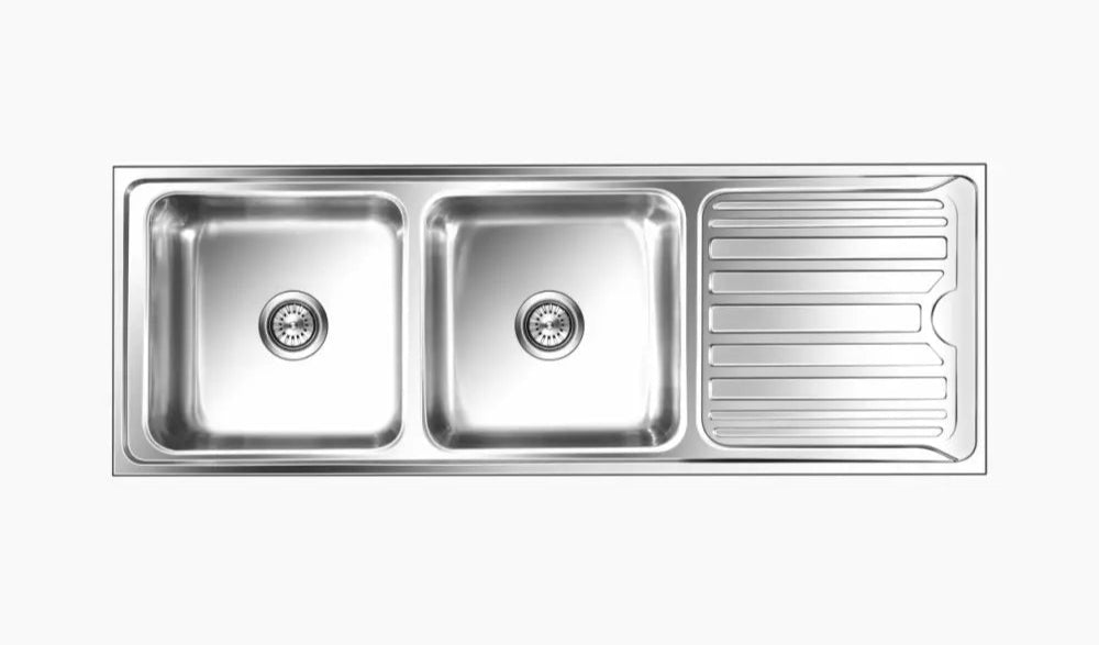SS SINK 2.0 BOWL WITH DRAIN BOARD (DEPTH 9  ) LUXOR SMALL - NIRALI -  ( ANTI-SCRATCH - SILENT SQUARE - 1370x510 mm - 54inchX20inch )