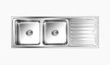 SS SINK 2.0 BOWL WITH DRAIN BOARD (DEPTH 9  ) LUXOR SMALL - NIRALI -  ( ANTI-SCRATCH - SILENT SQUARE - 1370x510 mm - 54inchX20inch )