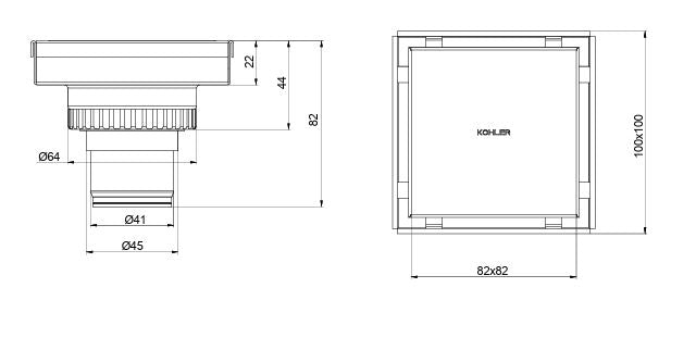 HIDDEN SQUARE FLOOR DRAIN - KOHLER PREMIUM -  ( POLISHED CHROME - PREMIUM - 100x100 mm - 4inchX4inch )