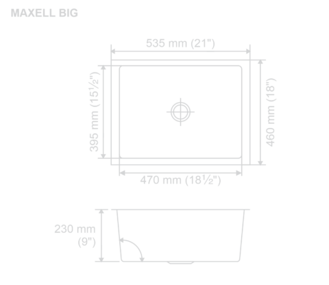 SS SINK 1.0 BOWL W/O DRAIN BOARD(DEPTH 9  ) MAXELL BIG (1.2 MM THICKNESS) - NIRALI -  ( SATIN - MAGNUS PREMIUM RANGE - 535x460 mm - 21inchX18inch )