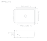 SS SINK 1.0 BOWL W/O DRAIN BOARD(DEPTH 9  ) MAXELL BIG (1.2 MM THICKNESS) - NIRALI -  ( SATIN - MAGNUS PREMIUM RANGE - 535x460 mm - 21inchX18inch )