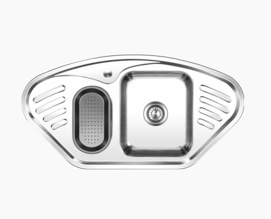 SS SINK 1.0 BOWL WITH DRAIN BOARD & VEG BOWL (DEPTH 8INCH)MONARCH - NIRALI -  ( SATIN - D SIGNO - 1040x535 mm - 41inchX21inch )