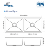 SS SINK 2.0 BOWL W/O DRAINBOARD ( DEPTH 9INCH )MONET BIG (1MM THICKNESS) - NIRALI -  ( SATIN - MAGNUS ELITE RANGE - 1005x510 mm - 40.2inchX20.4inch )