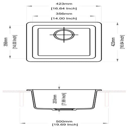QUARTZ 1.0 BOWL W/O DRAIN BOARD (DEPTH 8INCH) - CARYSIL -  ( GRANITE SNOVA - NEO SALSA - 423x423 mm - 16.65inchX16.65inch )