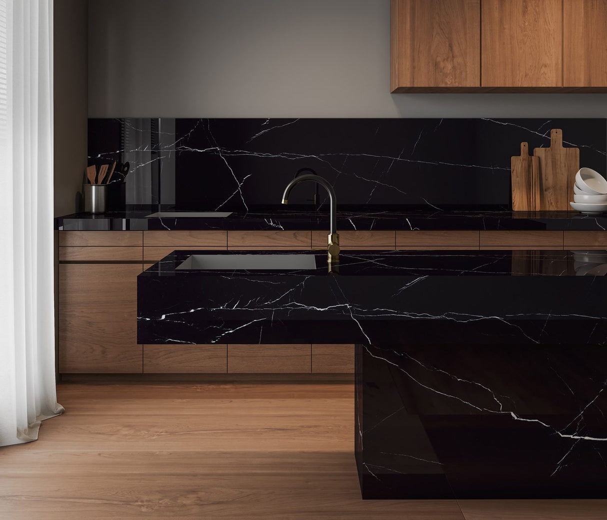 NERO MARQUINA ULTRA GLEAM - PORCEKO -  (  - QUARRY BLACK - 3000x790x15 mm - 118.11inchX31.1inchX0.6inch )