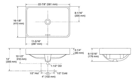 FORE-TABLE TOPBASIN W/O HOLEFAUCET HOLE - KOHLER PREMIUM -  ( WHITE - PREMIUM - 575x410 mm - 23inchX16inch )