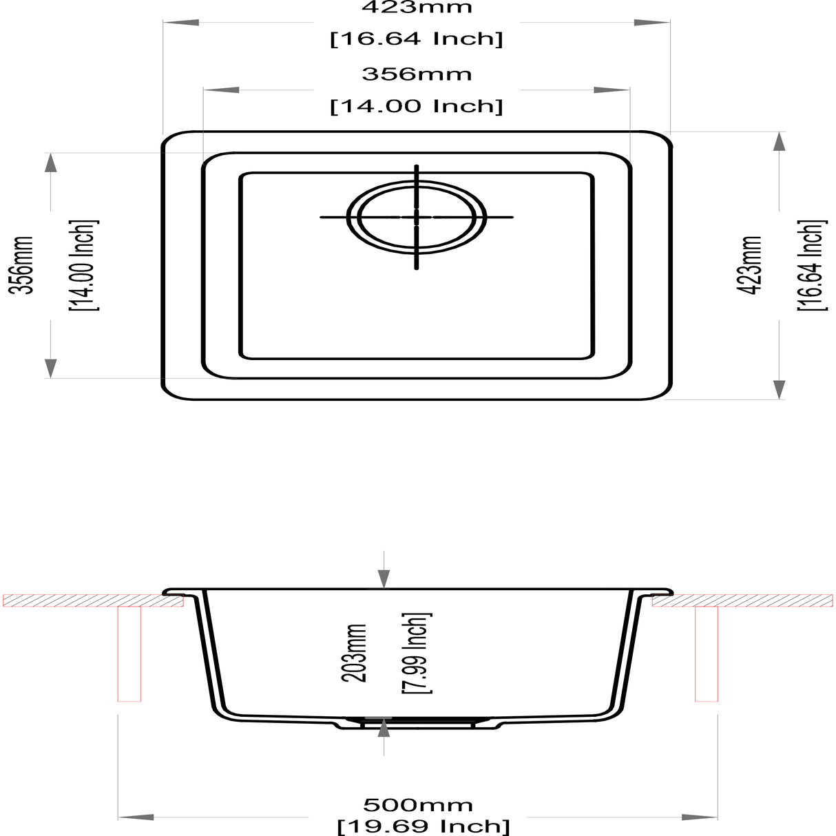 QUARTS 1.0 BOWL W/O DRAIN BOARD (DEPTH 8INCH) - CARYSIL -  ( GRANITE CORNFLAKES - SALSA - 533x457 mm - 21inchX18inch )