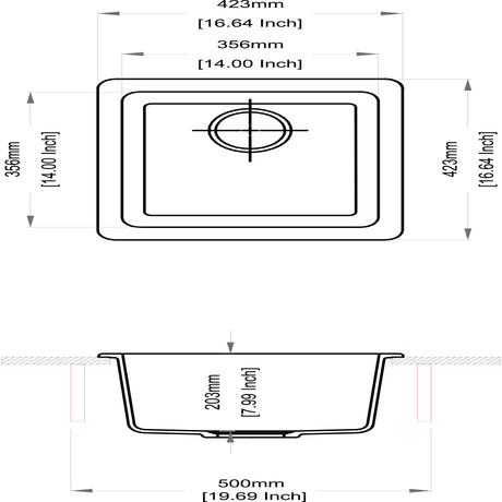 QUARTS 1.0 BOWL W/O DRAIN BOARD (DEPTH 8INCH) - CARYSIL -  ( GRANITE CORNFLAKES - SALSA - 533x457 mm - 21inchX18inch )