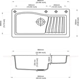 QUARTZ 1 BOWL W/SMALL DRAINBOARD (DEPTH 10INCH) - CARYSIL -  ( GRANITE CORNFLAKES - SWAN NEW ASCEND - 860x500 mm - 34inchX20inch )