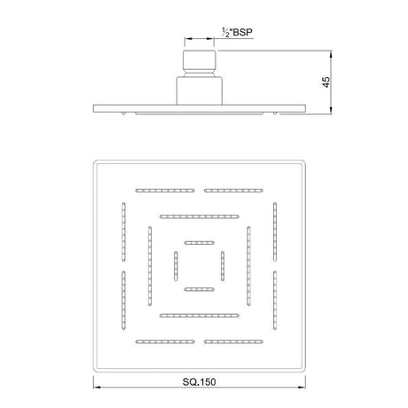 MAZE SQUARE 6   - JAQUAR FAUCETS -  ( CHROME - OVERHEAD SHOWER - 15x150 mm - 0.5inchX6inch )